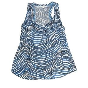 Trina Turk Turquoise & White Zebra Print Razorback Stretchy Tank Top Small